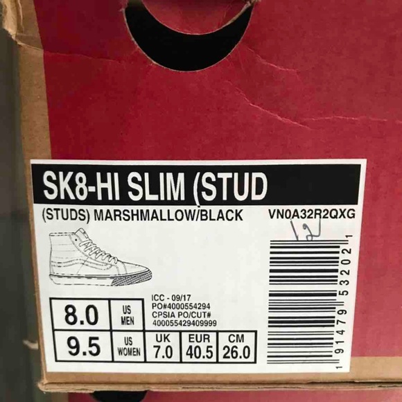 NWT VANS SK8-HI Slim Studs Marshmallow Suede W - Picture 8 of 8